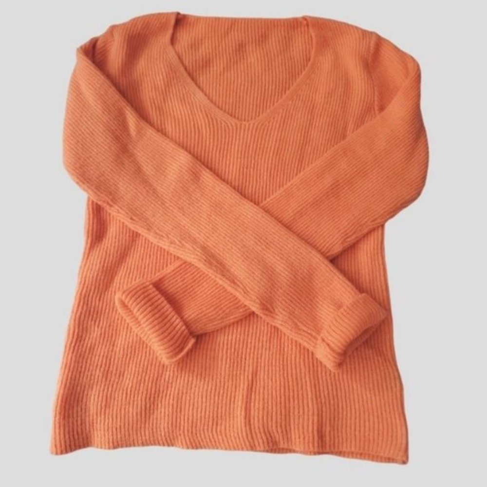 Pastel Orange V Neck Knit Sweater- Size Large on tag - brand new without tags